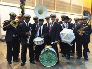 New Orleans Spice Brass Band 14-piece - Corporate Parade - Convention Center New Orleans, LA - Hansen Music Productions, LLC https://www.NewOrleansJazz.com